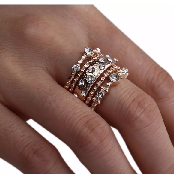 5Pcs/Set Crystal Rose Gold Stackable Ring - Picture 3 of 5